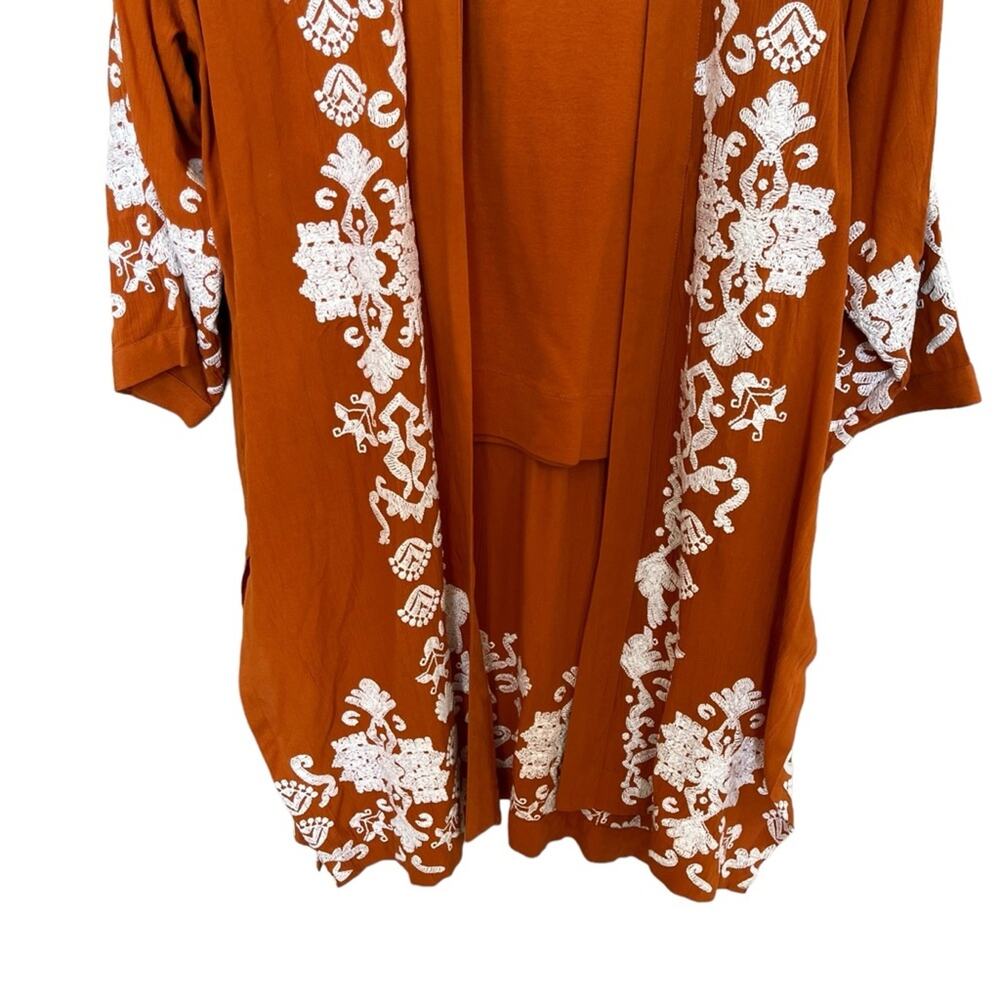 Chicos Kimono Matching Shirt Sm/Medium Rust Ivory Applique Jacket Ruana Jacket - Picture 3 of 15